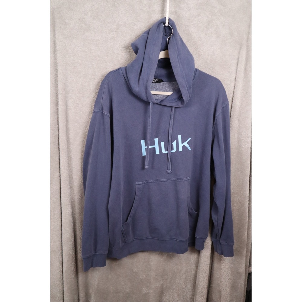 Huk Mens Logo Pullover Hoodie Blue Purple Cotton Blend Long Sleeve Large